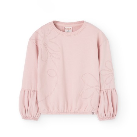 Camasi/Bluze/Sacouri - Bluza fete 4-16 ani bumbac vatuit, broderie florala, maneci bufante, roz Boboli