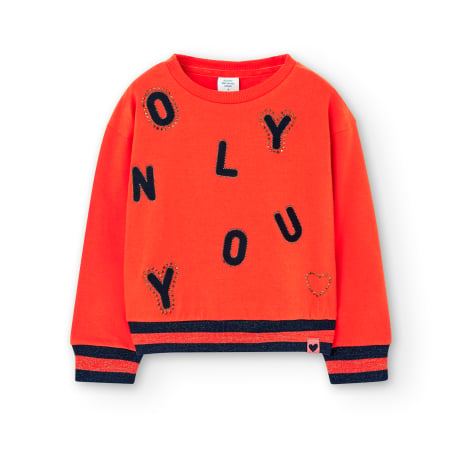 Camasi/Bluze/Sacouri - Bluza fete bumbac, vatuita la interior, boderie text, orange, brand BOBOLI