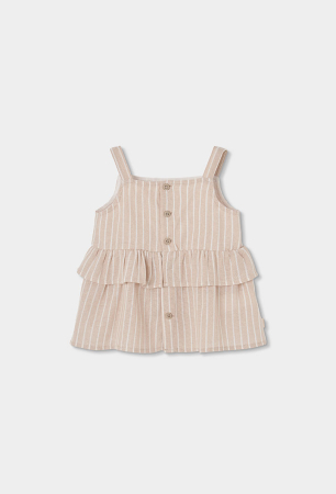 Bluza fete cu bretele, material in, lejer, bej cu dungi, volanase, brand Boboli [2]
