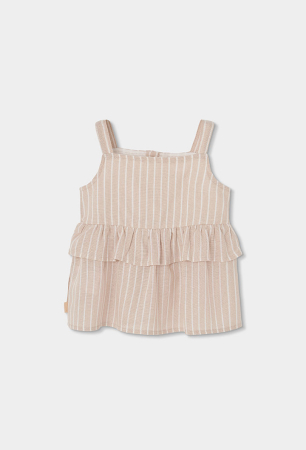 Bluza fete cu bretele, material in, lejer, bej cu dungi, volanase, brand Boboli [1]