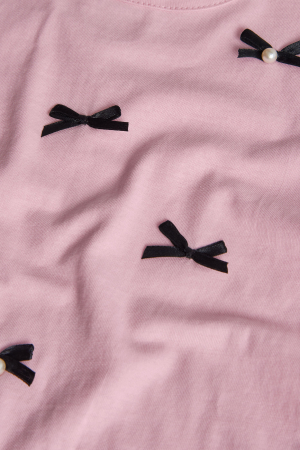 Bluza fetite maneca lunga, bumbac, fundite negre cu perle, roz, brand Boboli [3]