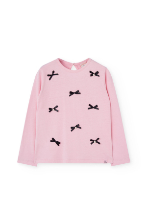 Bluza fetite maneca lunga, bumbac, fundite negre cu perle, roz, brand Boboli [1]