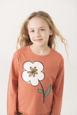 Camasi/Bluze/Sacouri - Bluza maneca lunga fetite 1-10 ani, bumbac better cotton, imprimeu floare, caramizie, brand Boboli