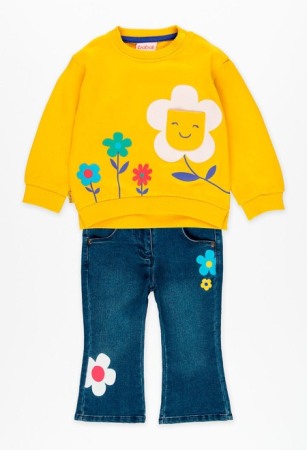 Tricouri maneca lunga - Bluza maneca lunga fetite, bumbac, imprimeu floral, galbena, Boboli