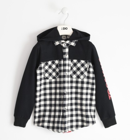 Camasi/Sacouri/Veste - Camasa baieti cu gluga, carouri, neagra, Ido