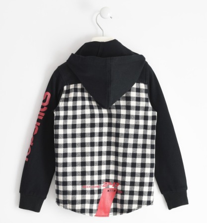 Camasa baieti cu gluga, carouri, neagra, Ido [1]