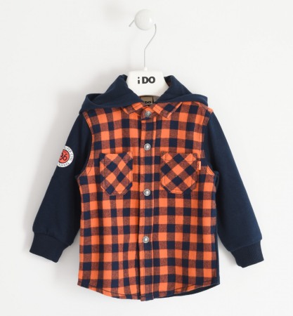 Fete/Baieti 2- 16 ani - Camasa maneca lunga baiat cu gluga, carouri, orange, iDO