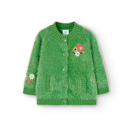 Colectie fete/ baieti toamna-iarna - Cardigan tricot fetite, broderie florala, verde, brand Boboli