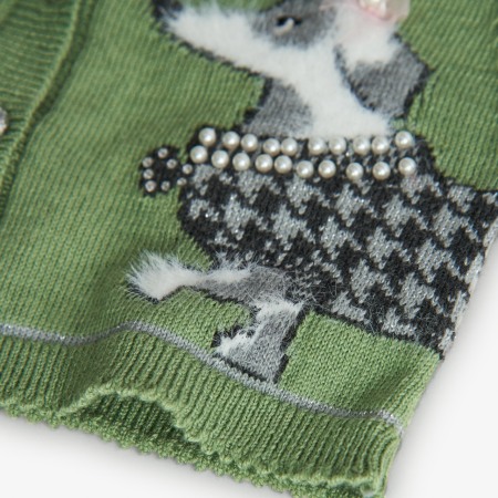 Cardigan tricot fetite, verde, broderie catelus, perle, gama CHIC Boboli [3]