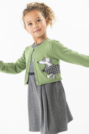Pulovere/Bolero tricot - Cardigan tricot fetite, verde, broderie catelus, perle, gama CHIC Boboli
