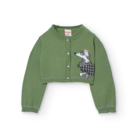 Pulovere/Bolero tricot - Cardigan tricot fetite, verde, broderie catelus, perle, gama CHIC Boboli