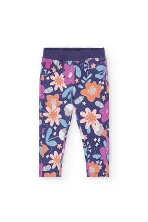 Colanti/Pantaloni sport - Colant fetite 1-8 ani, bumbac vatuit, imprimeu floral, mov, brand BOBOLI
