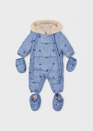 Geci /Salopeta iarna bebe - Combinezon iarna bebe baiat, bleu cu stelute, manusi si botosei detasabili, Mayoral
