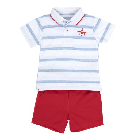 Set 2/3 piese maneca scurta - Compleu 2 piese baiat, tricou polo ms cu pantaloni scurti rosii, Babybol