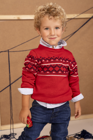 Compleu 2 piese bebe baiat, pulover rosu+blugi denim, brand Babybol [1]