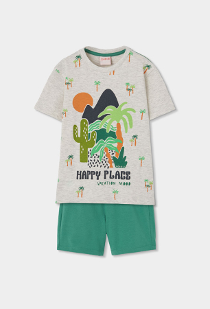 Colectie fete/ baieti primavara-vara - Compleu 2 piese vara baieti 1-10 ani ani, tricou cu bermuda verde, gri, brand Boboli