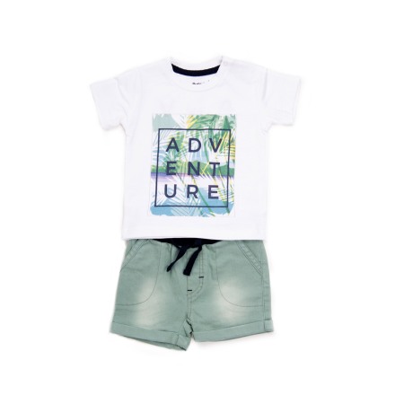 Set 2/3 piese maneca scurta - Compleu baiat vara, tricou si pantalon scurt, adventure, Babybol