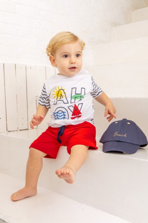 Compleu baieti din 2 piese, tricou cu pantalon scurt, rosu, Babybol [1]