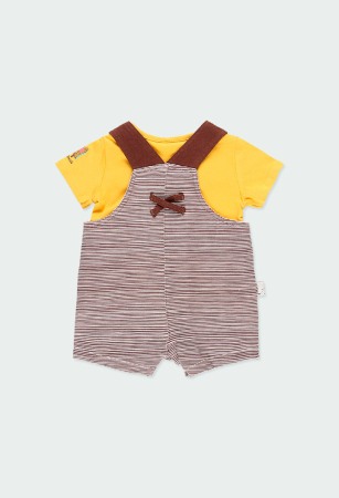 Compleu bebe baiat 0-24 luni , bumbac organic, salopeta cu tricou, Boboli [1]