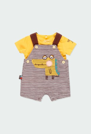 Set 2/3 piese maneca scurta - Compleu bebe baiat 0-24 luni , bumbac organic, salopeta cu tricou, Boboli