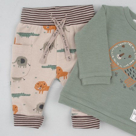 Compleu bebe baiat 2 piese, animal print, kaki, Babybol [2]
