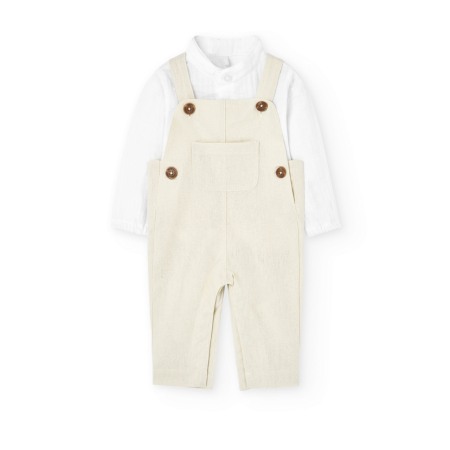 Set 2/3 piese maneca lunga - Compleu bebe baiat, camasa muselina alba cu salopeta in, Boboli