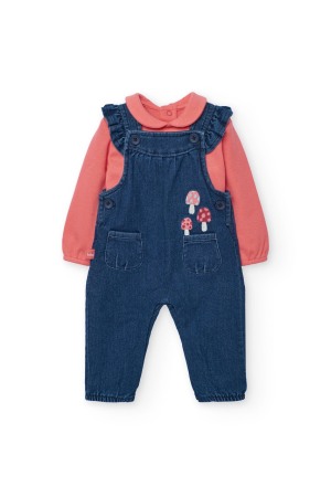 Fete - Compleu bebe fetita, salopeta denim cu body , broderie ciupercute, brand Boboli