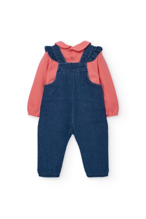 Compleu bebe fetita, salopeta denim cu body , broderie ciupercute, brand Boboli [2]