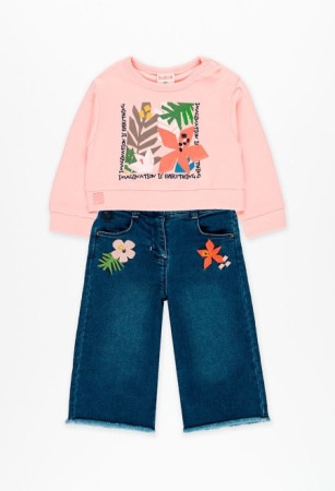 Fete/Baieti 2- 16 ani - Compleu fete 2 piese, bluza maneca lunga si blugi evazati, brand Boboli