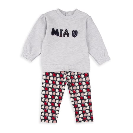 Set 2/3 piese maneca lunga - Compleu fetite 2 piese, bumbac oeko tex, imprimeu pisicute, brand Babybol
