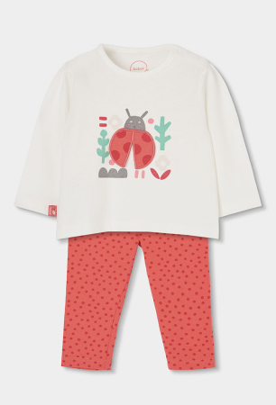 Bebe fetita 0-24 luni - Compleu fetite bumbac , tricou maneca lunga gargarita si colant buline, brand Boboli