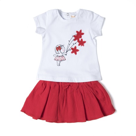 Fete/Baieti 2- 16 ani - Compleu fetite, fusta rosie cu tricou alb,maneca scurta, Babybol
