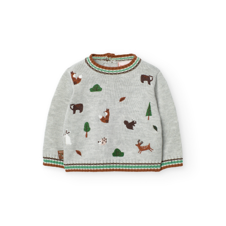 Costumas tricot bebe, unisex, animale brodate, gri, brand Boboli [2]