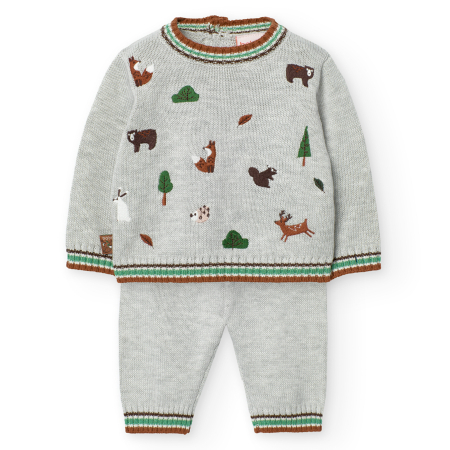 Set 2/3 piese bebe - Costumas tricot bebe, unisex, animale brodate, gri, brand Boboli