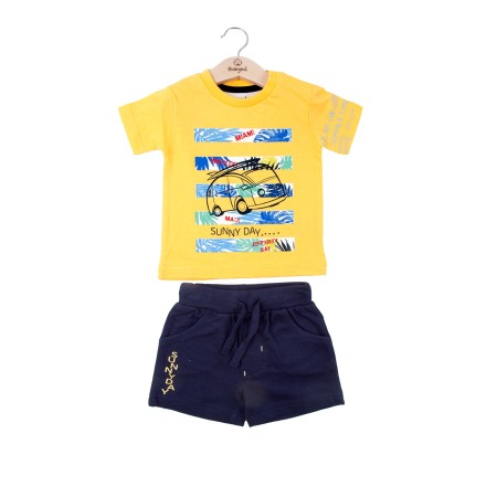 Fete/Baieti 2- 16 ani - Compleu vara baiat 2 piese, tricou si bermuda bumbac,galben, Babybol