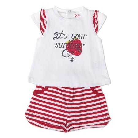 Set 2/3 piese maneca scurta - Compleu vara fete,tricou maneca scurta cu sort in dungi , 100% bumbac, Babybol Barcelona