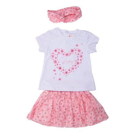 Compleu vara fetite, tricou maneca scurta cu fusta si bandana roz, Babybol [1]