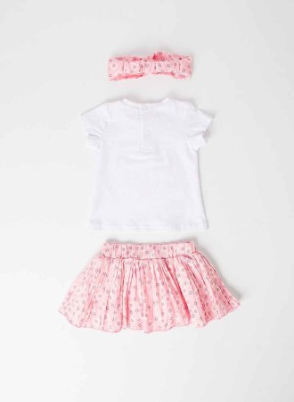 Compleu vara fetite, tricou maneca scurta cu fusta si bandana roz, Babybol [2]
