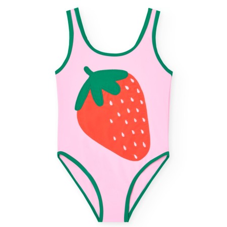 Costume baie/Accesorii plaja - Costum baie intreg fetite, capsunica brodata, culoare roz, brand BOBOLI