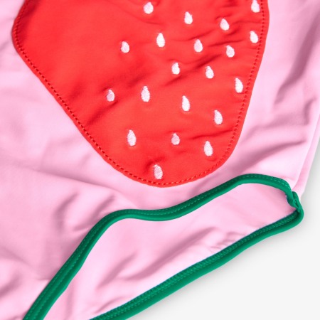 Costum baie intreg fetite, capsunica brodata, culoare roz, brand BOBOLI [3]