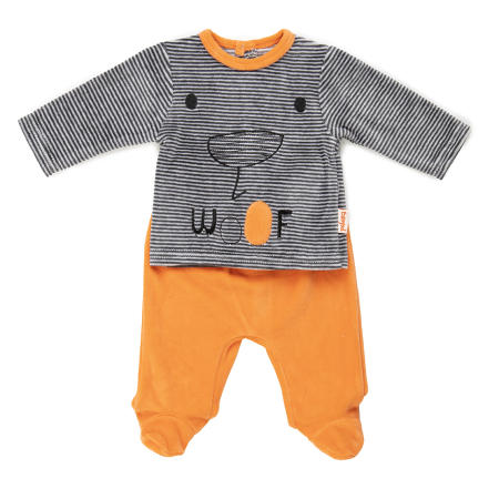 Set 2/3 piese maneca lunga - Costumas 2 piese bebe baiat, catifea, dungi, orange, brand Babybol