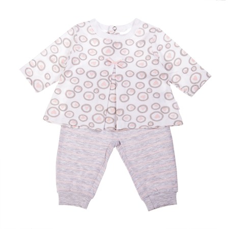 Fete - Costumas 2 piese bebe fetita, bumbac, imprimeu inimioare,Babybol