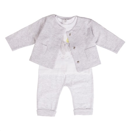 Set 2/3 piese maneca lunga - Costumas 3 piese bebe baiat, gri, Babybol
