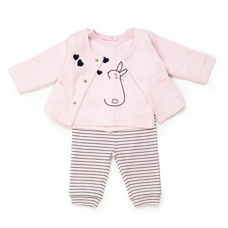 OUTLET - Costumas 3 piese bebe , cardigan & bluza & pantaloni roz,Babybol