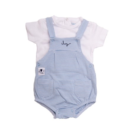 Set 2/3 piese maneca scurta - Costumas bebe 2 piese, tricou maneca scurta cu salopeta dungi,Babybol