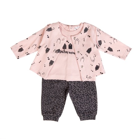 Fete - Costumas bebe fetita 3 piese, roz/gri, Babybol