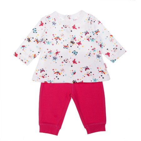 Fete - Costumas bebe fetita , tricou imprimeu fluturi multicolori si pantaloni roz, Babybol
