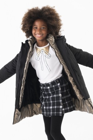 Fuste - Fusta pantalon fete 4-16 ani, tricot fin, carouri, alb/negru, Boboli