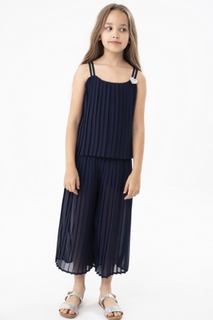 Fuste - Fusta pantaloni fete, chifon, plisee, albastru marin, BOBOLI