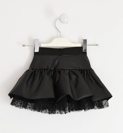 Fete/Baieti 2- 16 ani - Fusta piele ecologica cu tulle, neagra , Ido